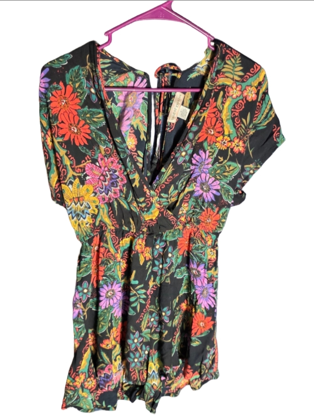Women's Band of Gypsies Floral Romper S Black Multicolor tropical Hawaiian beach
